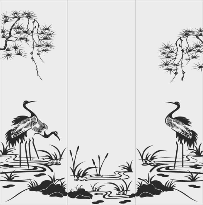 Free Download Vectors, Sliding 3 Doors Wardrobe Sandblast Design Scenery Free Laser Cut Vector