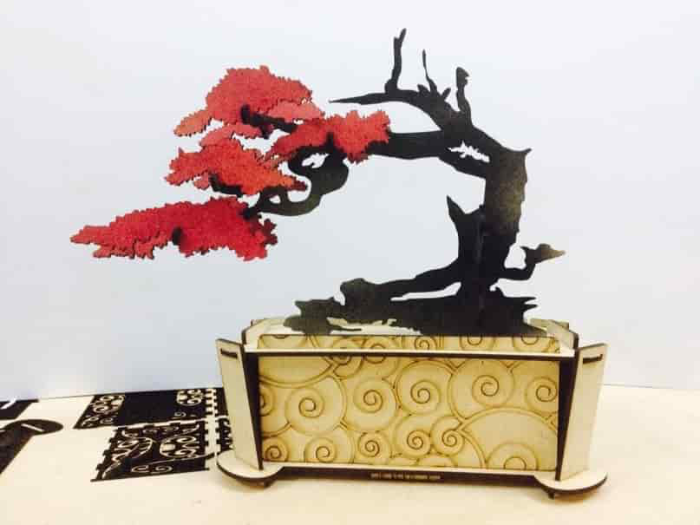 Free Download Vectors, Bonsai Decorative 3D Puzzle Laser Cut Free Laser Cut Vector
