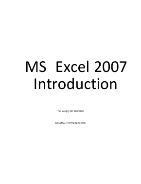 Ms Excel 2007 Introduction Book
