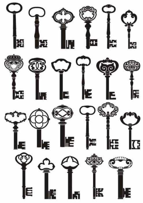 Free Download Vectors, Vector Illustration Of Vintage Keys Free Laser Cut Vector