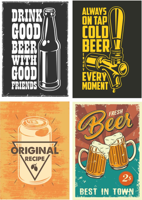 Free Download Vectors, Retro Beer Posters 1 Free Laser Cut Vector