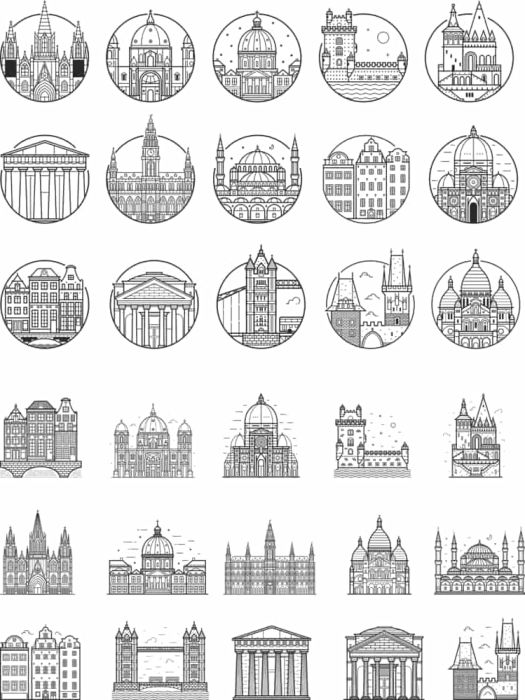 Free Download Vectors, Europe City Outlined Free Laser Cut Vector
