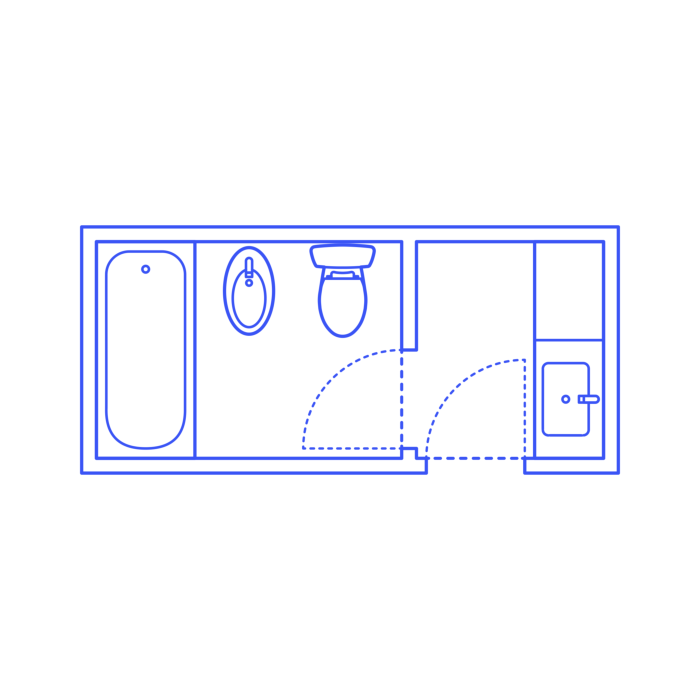 Free Download Vectors, Layouts Bathrooms Full Split Bidet 2 Wall Center Line Art Svg Vector