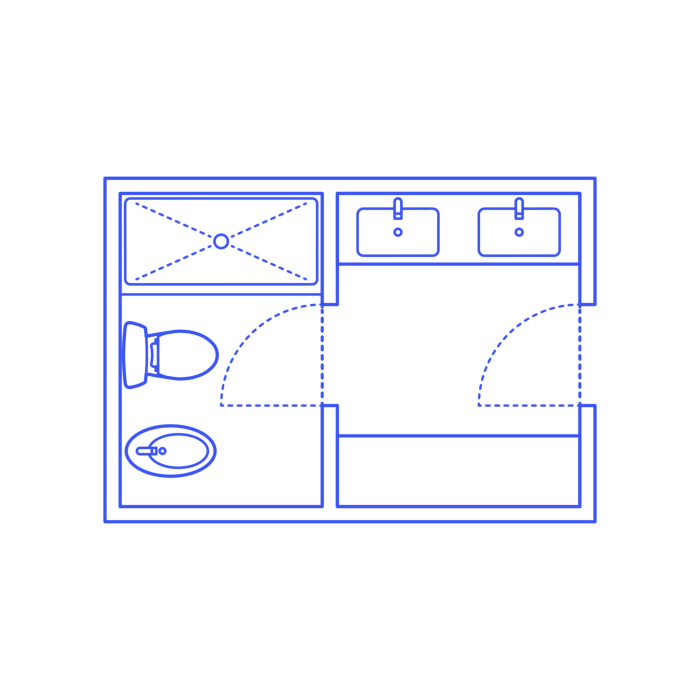 Free Download Vectors, Layouts Bathrooms Primary Split Shower Bidet 2 Wall Line Tracing Svg Vector