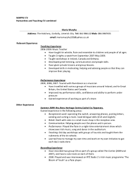 Humanities and Teaching CV Combined Free Free Template