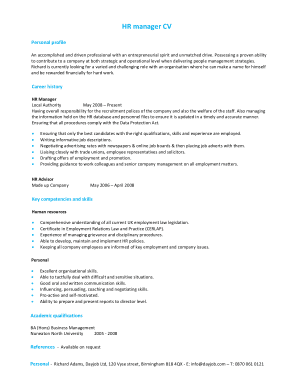 HR Manager Resume CV Example Free Template