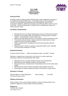 Retail CV Example Free Template