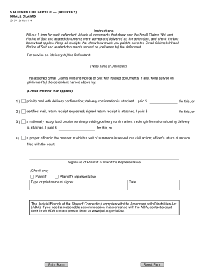 Statement of Small Claim Form Free Template