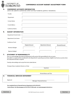Conference Account Budget Adjustment Form Free Template