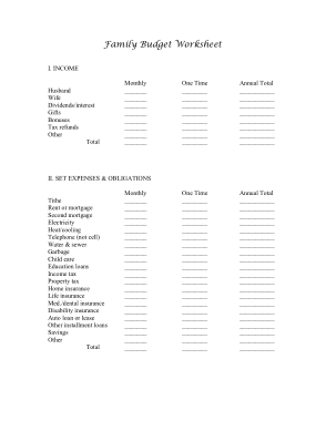 Monthly Family Budget Worksheet Free Template