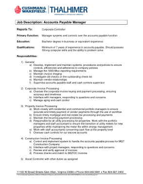 Free Download PDF, Accounts Payable Manager Job Description Free Template
