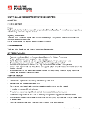 Event Sales Coordinator Position Job Description Free Template