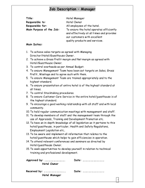 Hotel Store Manager Job Description Free Template