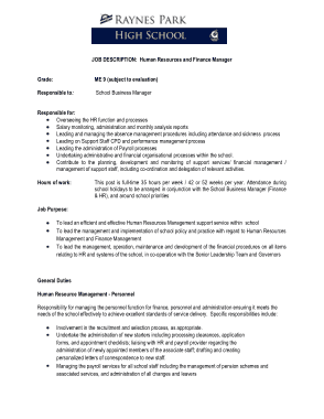 Human Resources and Finance Manager Job Description Free Template