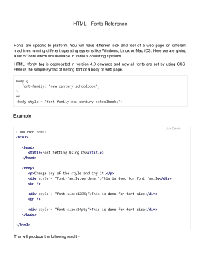 HTML Fonts Reference with Examples Notes Book
