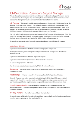 Operation Support Manager Job Description Free Template
