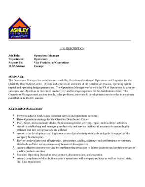 Sample Operations Manager Job Description Free Template