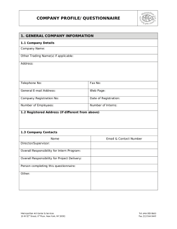 Company Profile Questionnaire Free Template