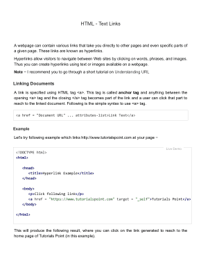 HTML Text Links with Examples Notes Book