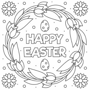 Easter Cards Coloring Tulip Wreath Free Template