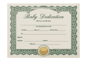 Baby Dedication Certificate Green Frame Free Template