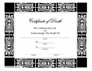 Sample Certificate of Death Free Template