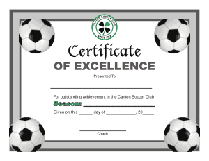 Soccer Certificate of Excellence Free Template