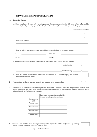 New Business Proposal Form Free Template