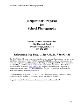 Request for Proposal for School Photography Free Template