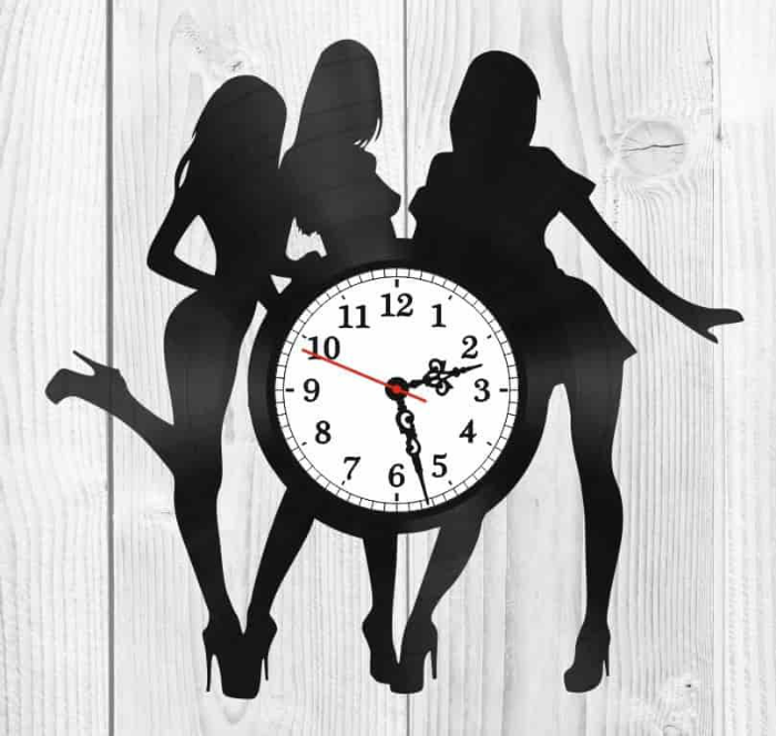 Free Download Vectors, Girls Silhouette Vinyl Record Clock Free Laser Cut Vector