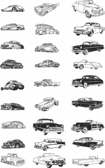 Free Download Vectors, Retro Cars Vector Art Free Laser Cut Vector