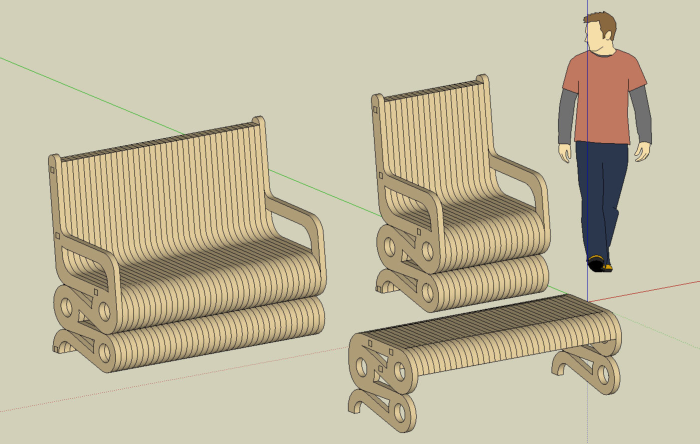 Free Download Vectors, Deco Chair Puzzle Love Seat And Coffie Table Clean Laser Cut DXF File